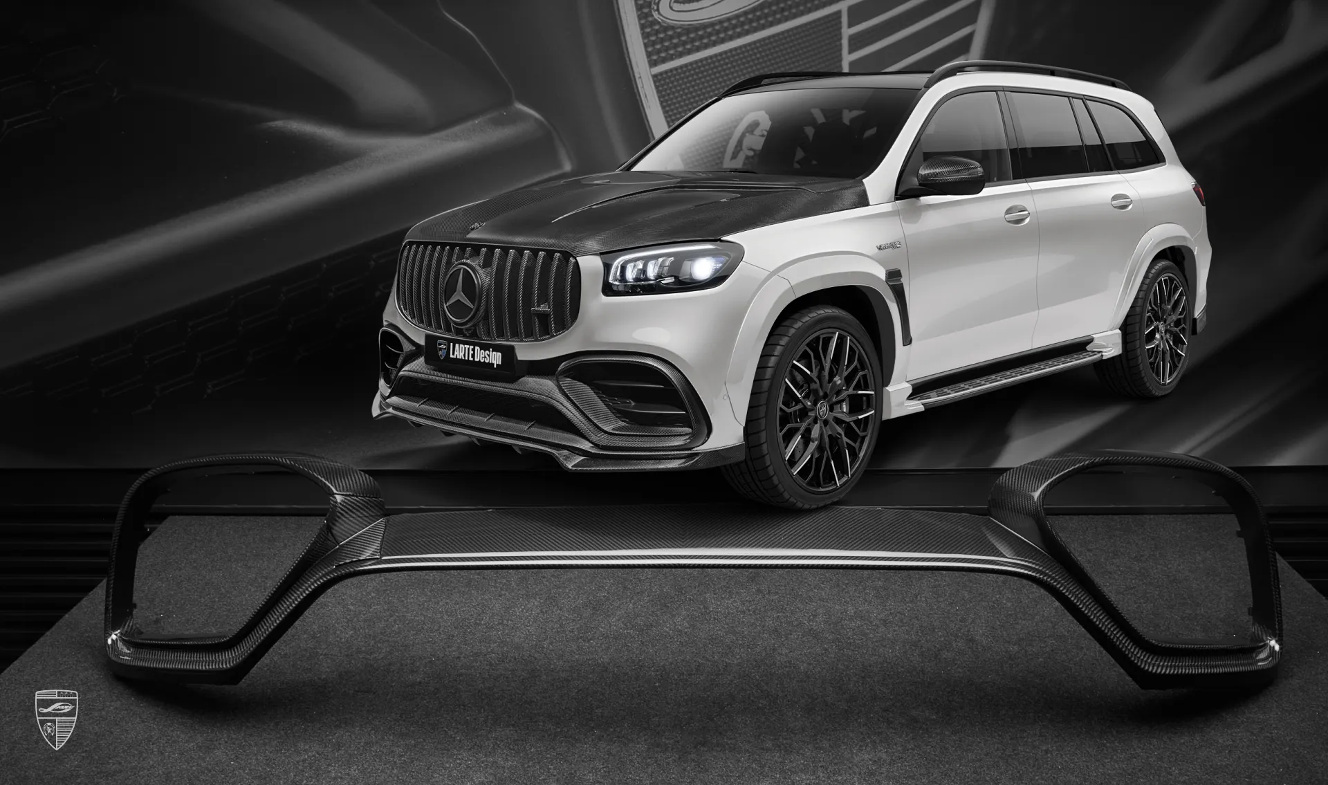 Carbon front bumper trim upgrade for your SUV Mercedes GLS AMG 63 X167 Facelift from LARTE Design