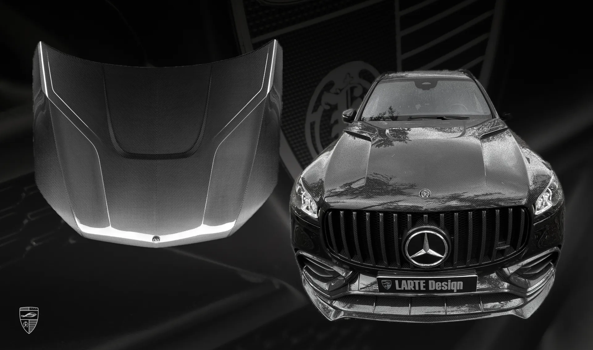 Carbon hood upgrade for the luxury car Mercedes GLS AMG 63 X167 Facelift from LARTE Design