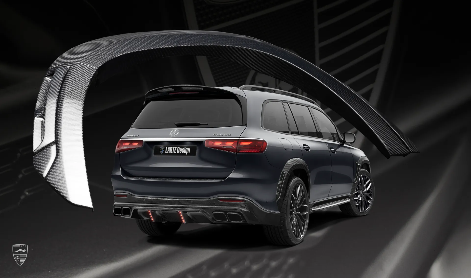 Rear fender carbon arches upgrade for the luxury car Mercedes GLS AMG 63 X167 Facelift from LARTE Design