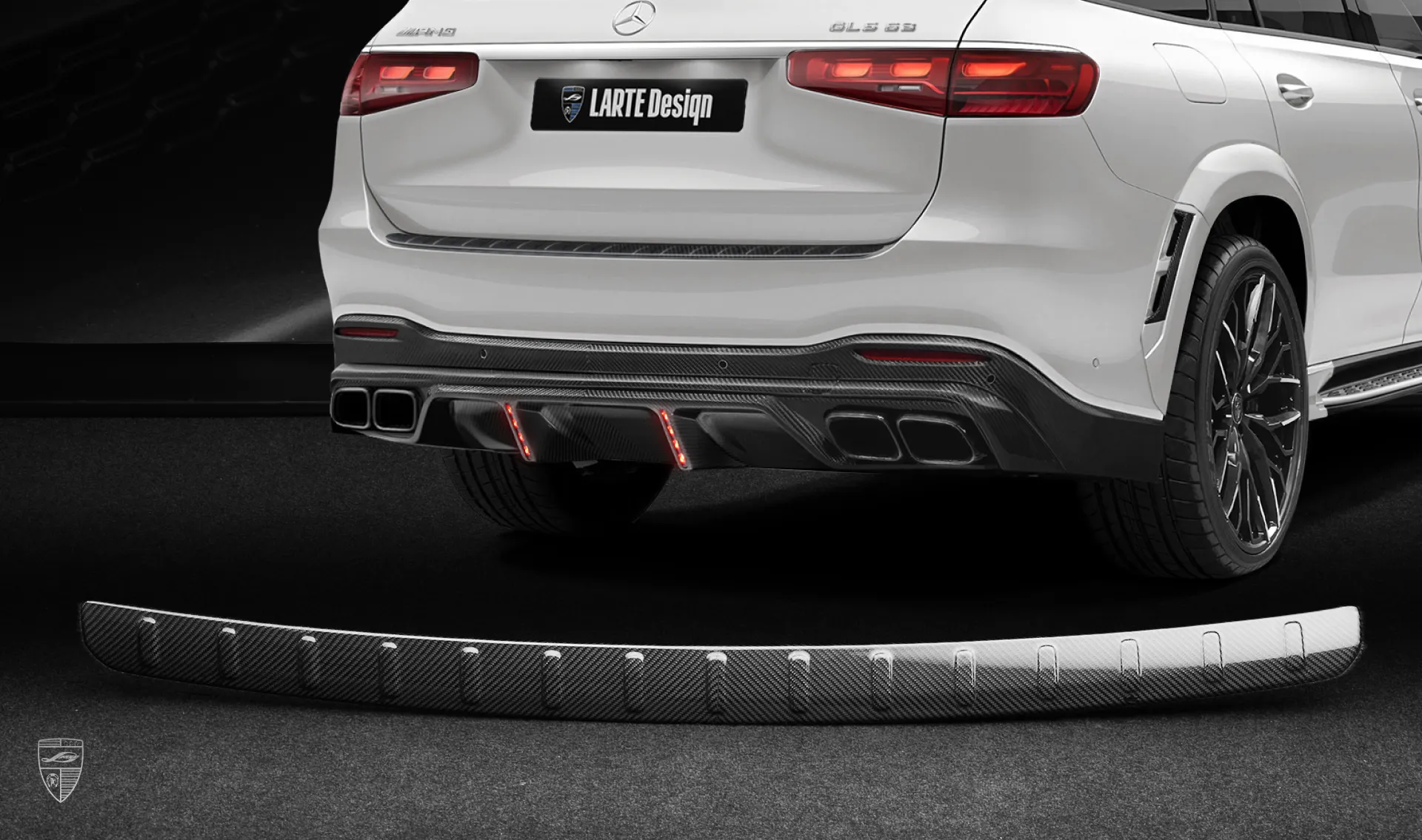 Rear bumper overlay upgrade for the luxury car Mercedes GLS AMG 63 X167 Facelift from LARTE Design
