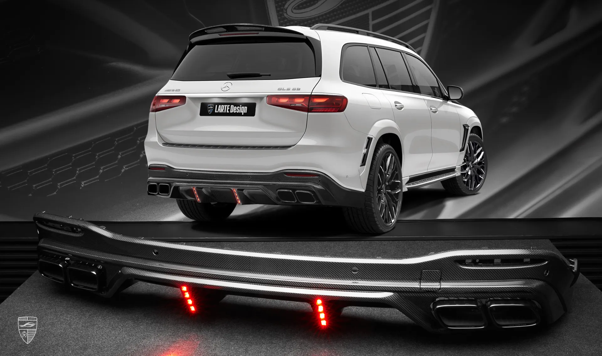 Rear carbon diffuser upgrade for the family car Mercedes GLS AMG 63 X167 Facelift from LARTE Design