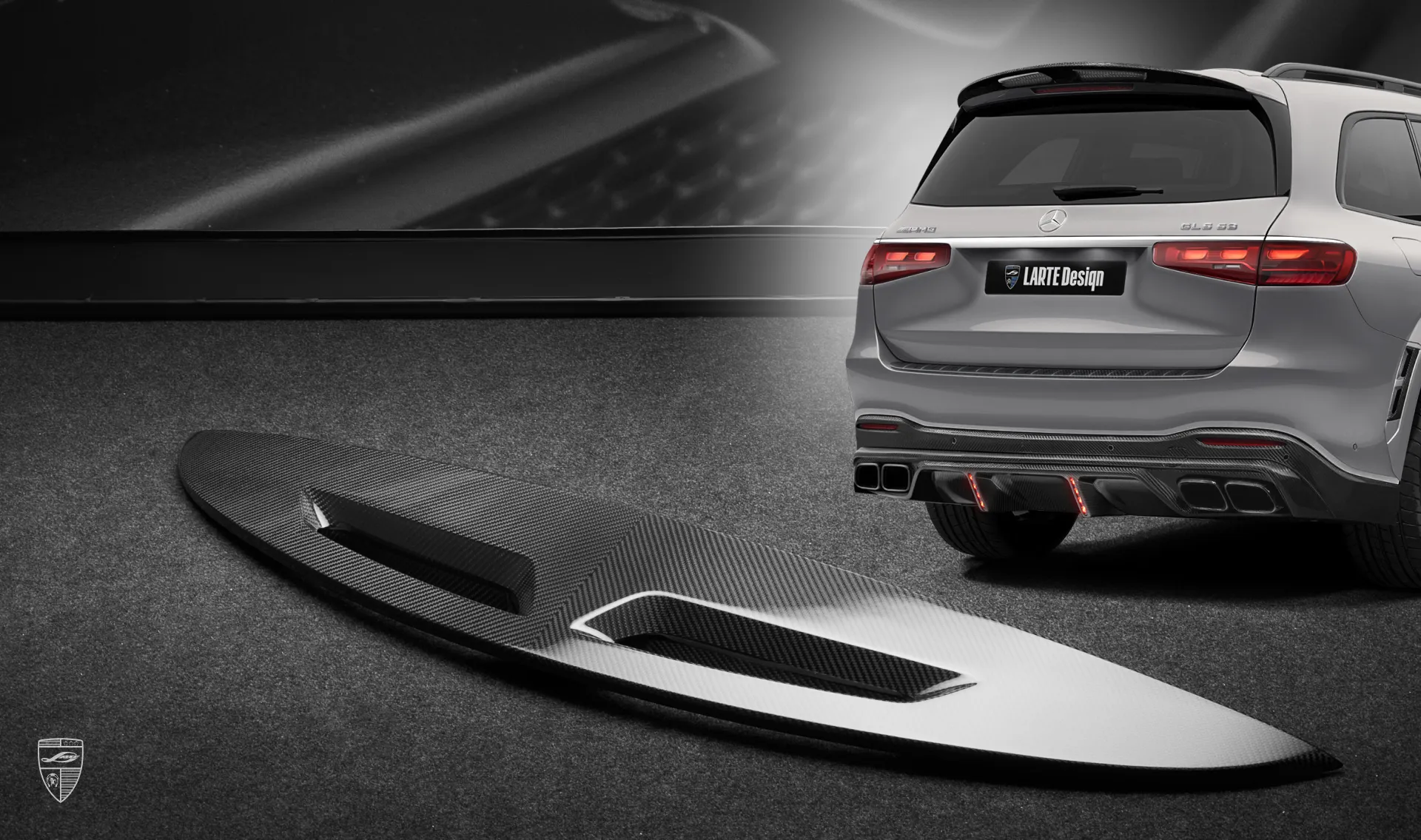 Roof carbon spoiler upgrade for the luxury car Mercedes GLS AMG 63 X167 Facelift from LARTE Design