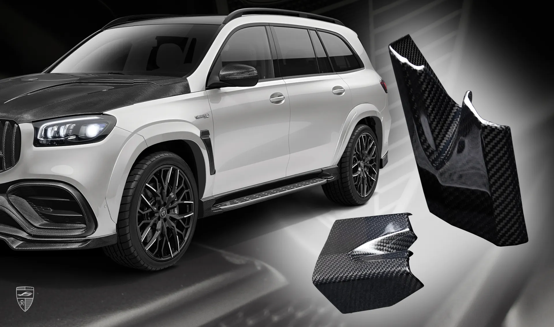 Sill trims upgrade for the luxury car Mercedes GLS AMG 63 X167 Facelift from LARTE Design
