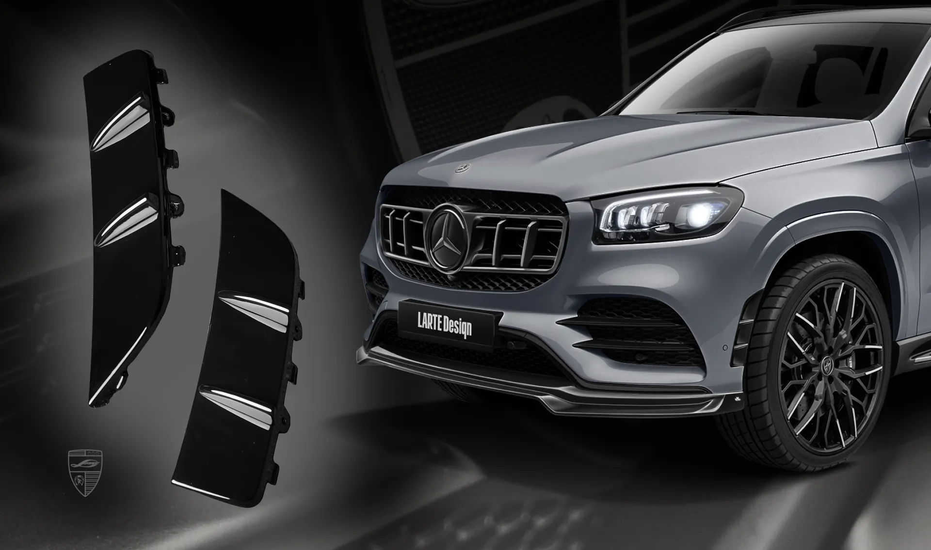 Front bumper side trim upgrade for the family car Mercedes GLS X167 from LARTE Design