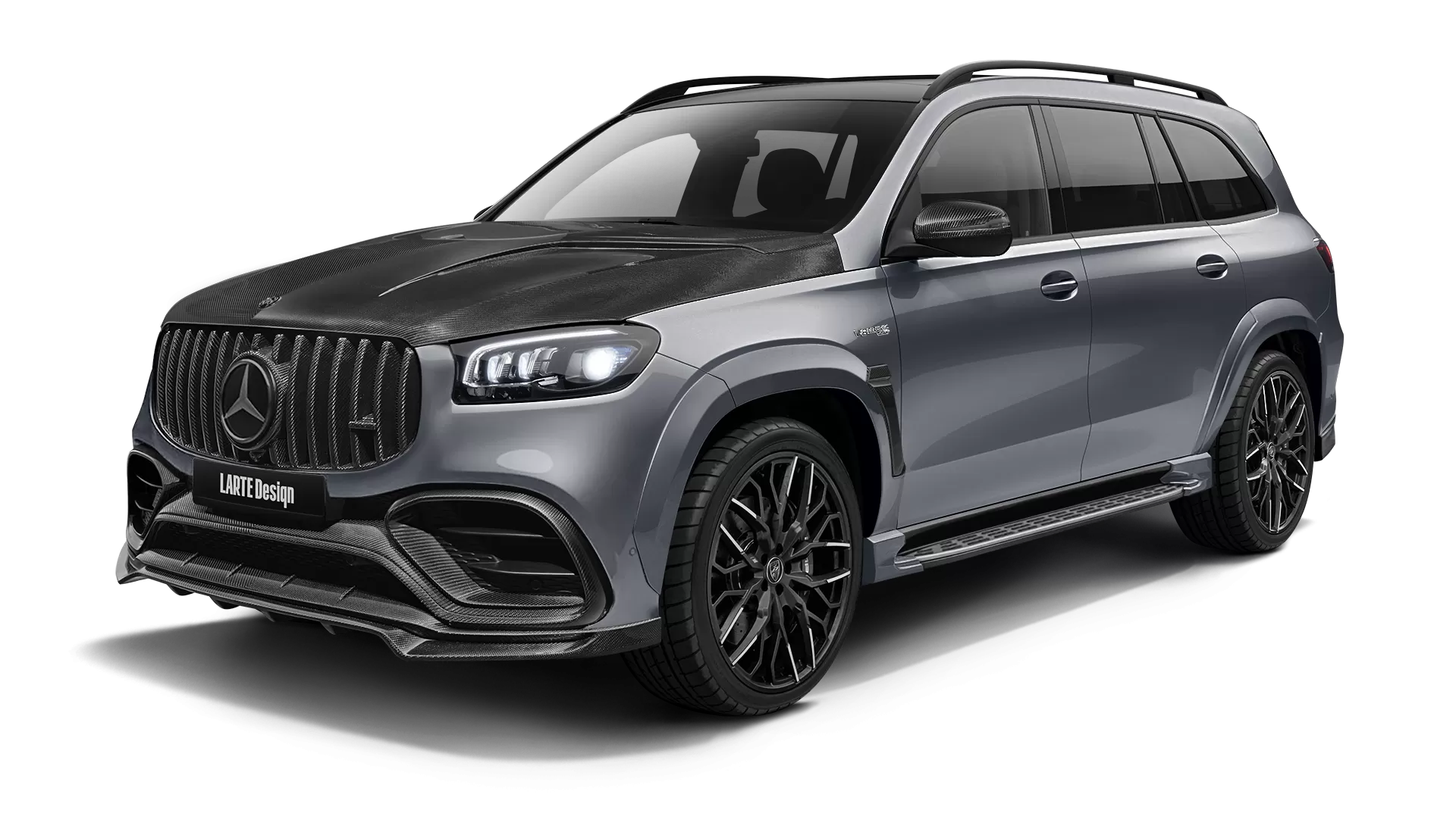Mercedes GLS 63 AMG X167 with carbon body kit: front view shown in Selenite Grey