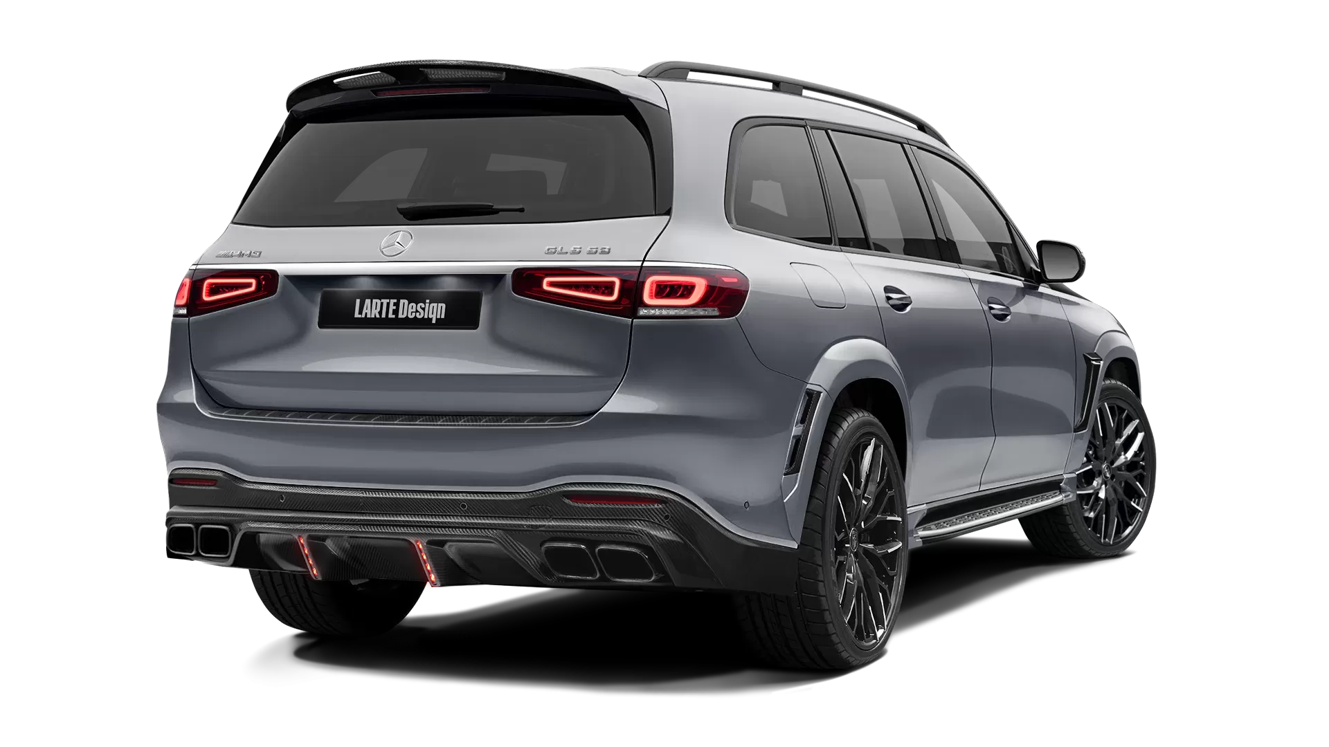 Mercedes GLS 63 AMG X167 with carbon body kit: back view shown in Selenite Grey