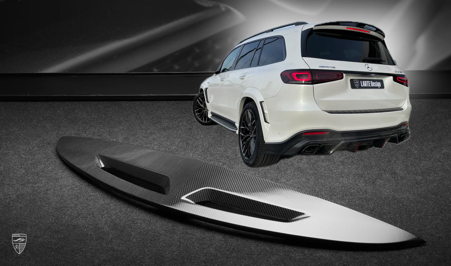 Roof spoiler upgrade for the luxury car Mercedes GLS AMG 63 from LARTE Design