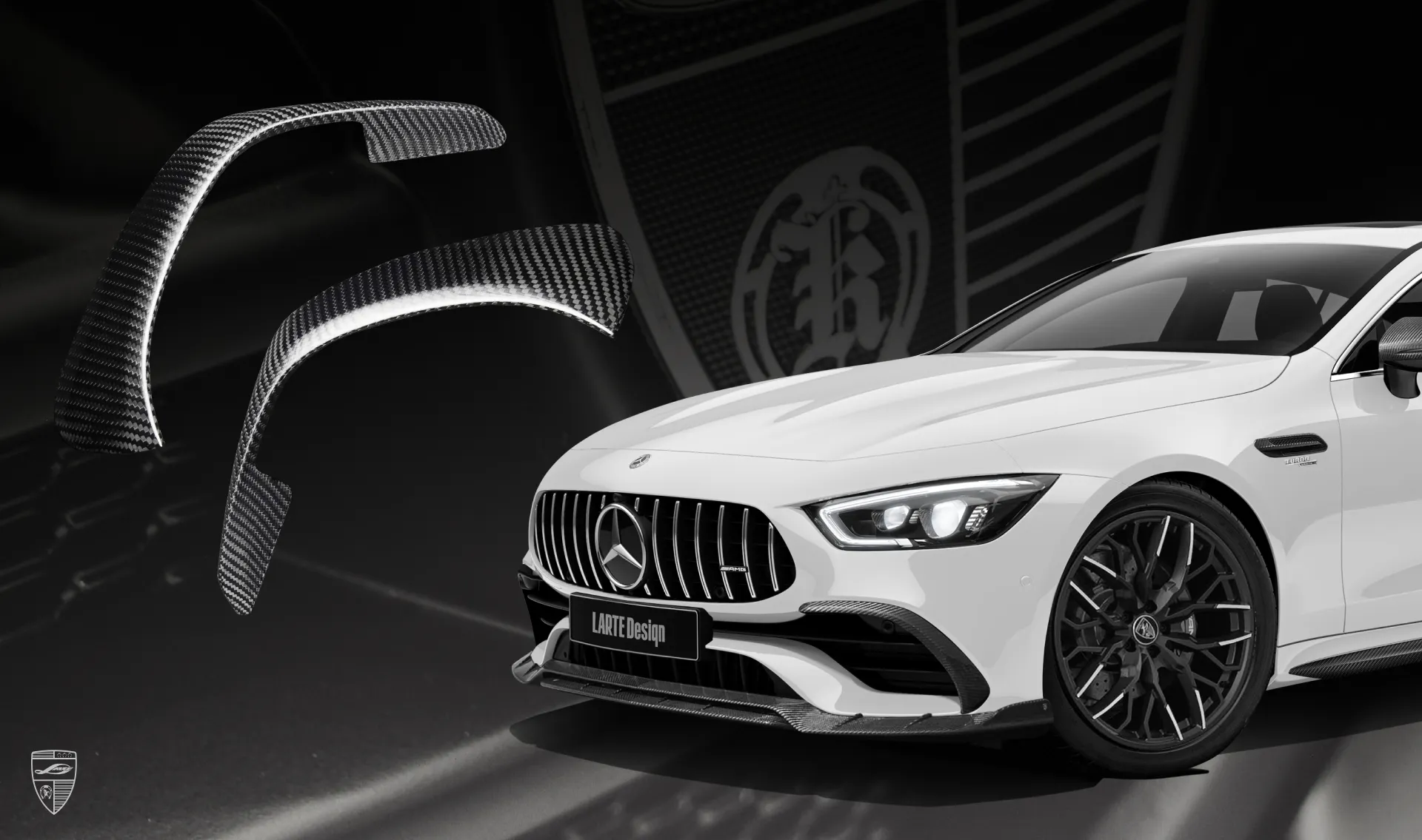 Carbon bumper pads upgrade for the luxury car Mercedes AMG GT43 X290 from LARTE Design