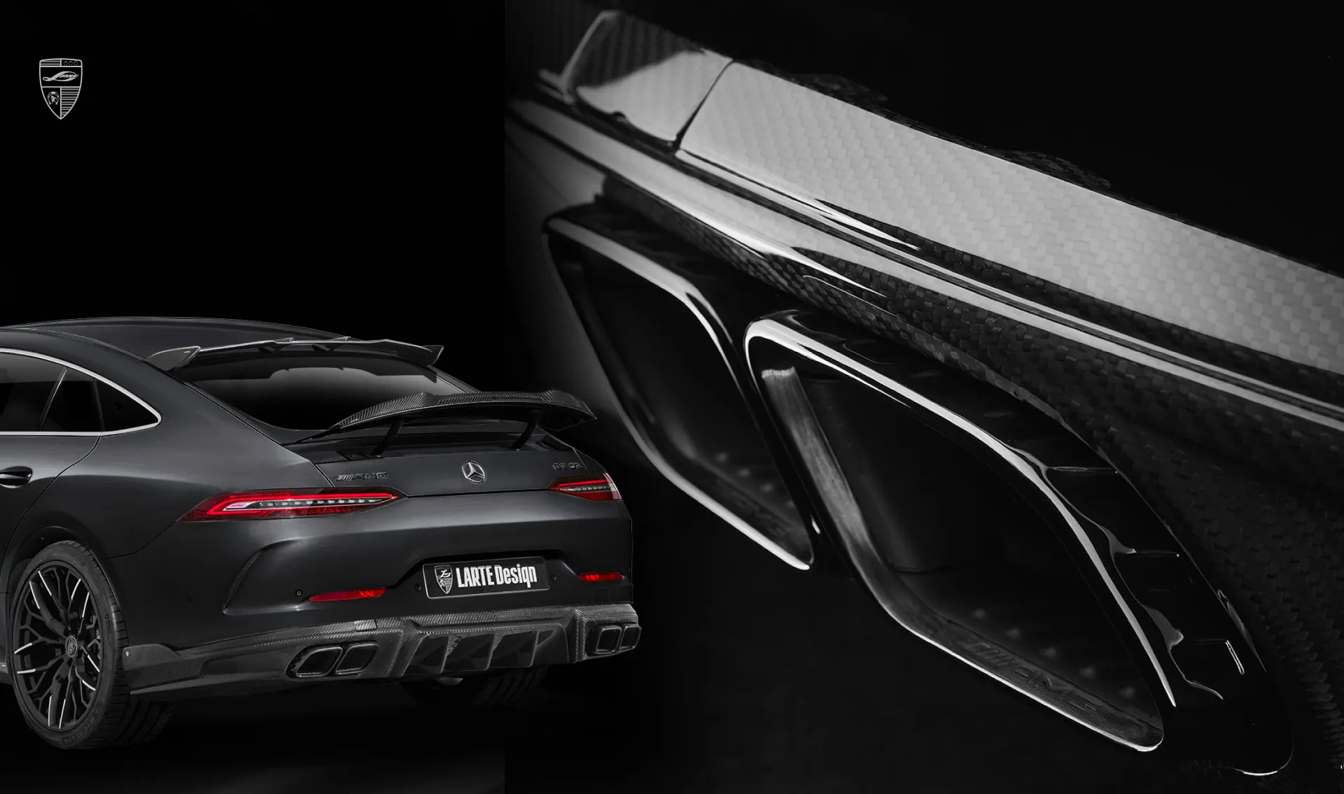 AMG exhaust pipe tips upgrade for the family car Mercedes AMG GT43 X290 from LARTE Design