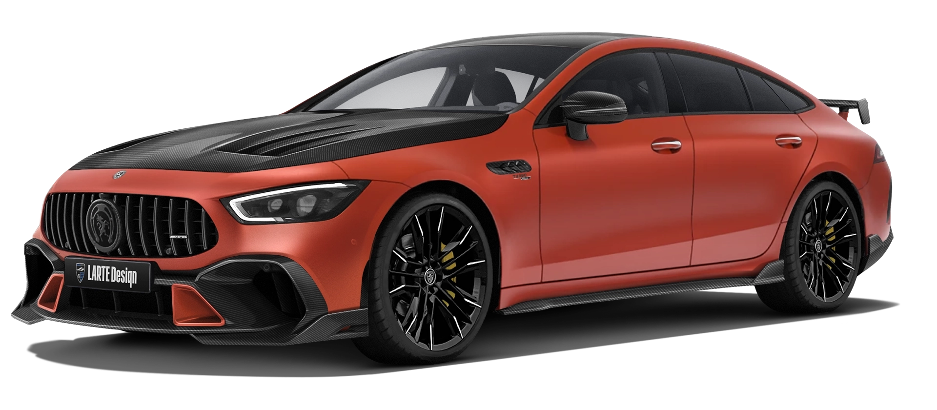 MERCEDES GT 53 X290 FACELIFT 2024 - 2026 with carbon body kit: front view shown in Copper Orange Magno