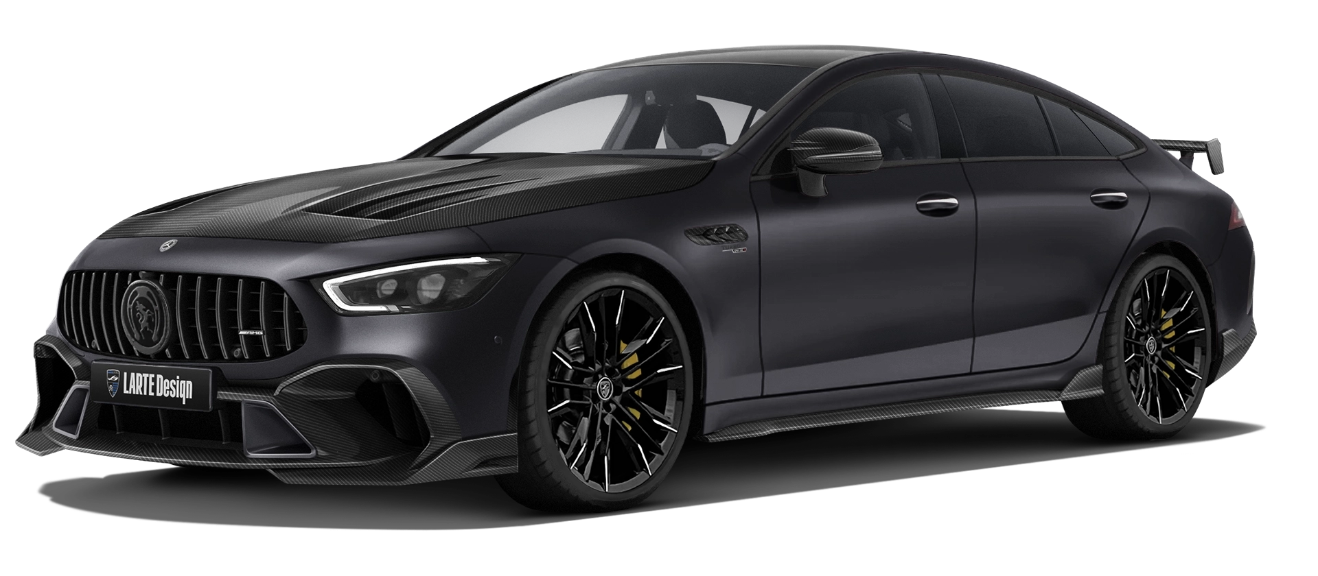 MERCEDES GT 53 X290 FACELIFT 2024 - 2026 with carbon body kit: front view shown in Graphite Grey