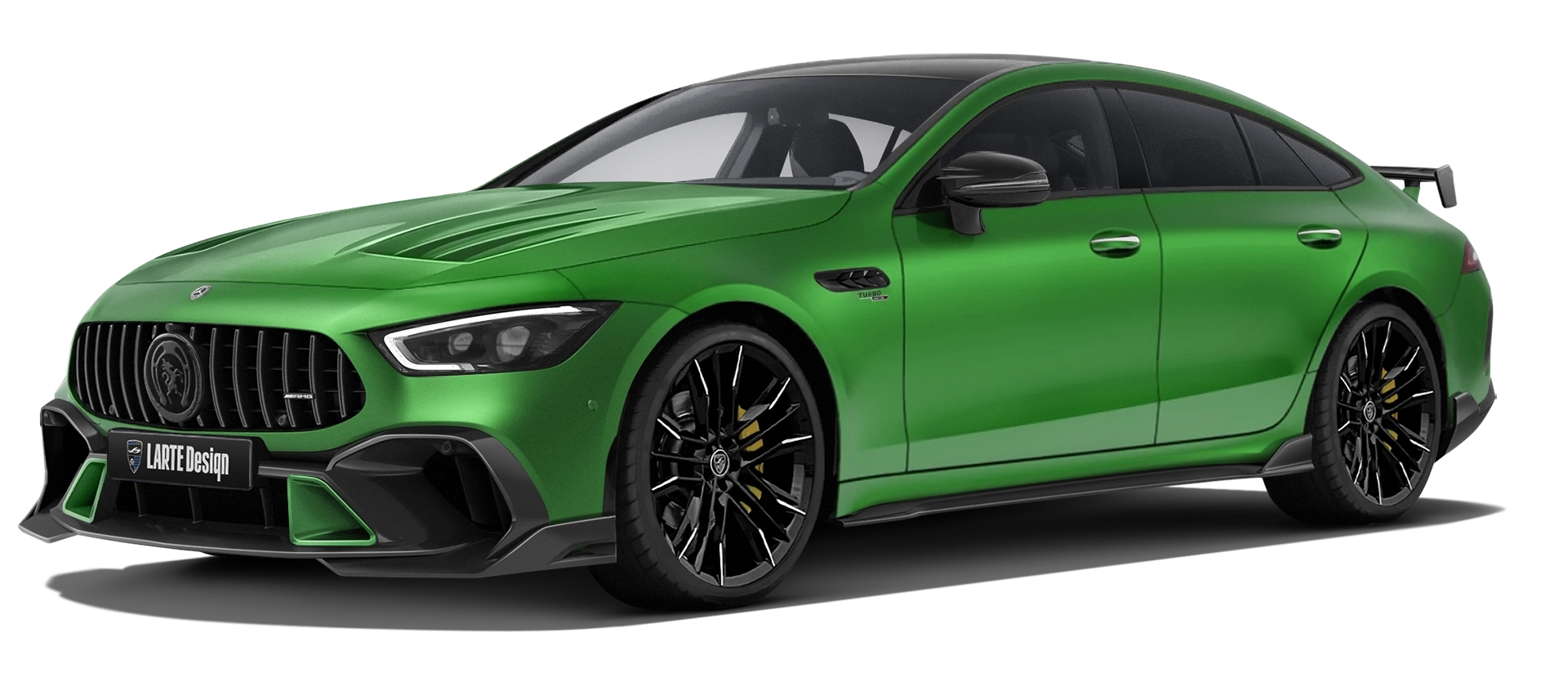 MERCEDES GT 53 X290 FACELIFT 2024 - 2026 with painted body kit: front view shown in Green Hell