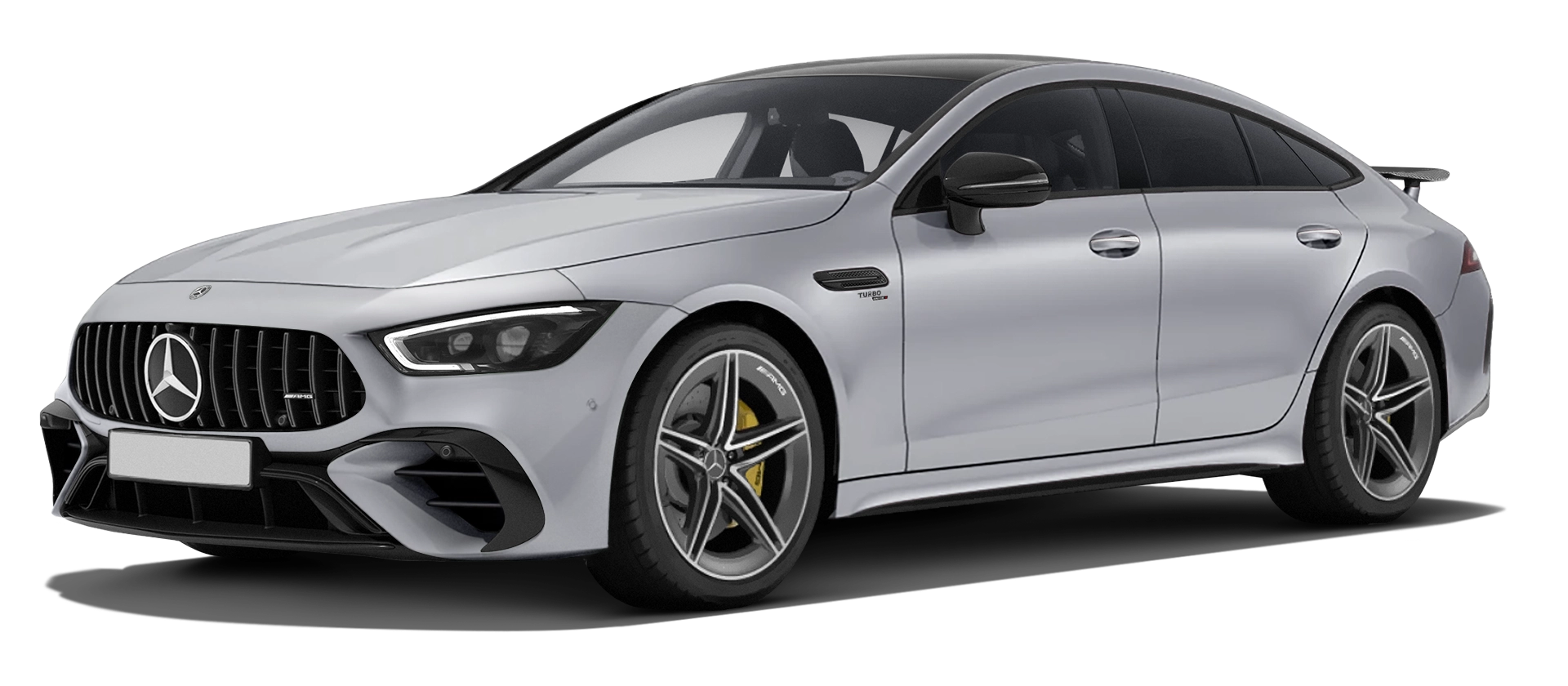 MERCEDES GT 53 X290 FACELIFT 2024 - 2026 with painted body kit: front view shown in Hitech Silver