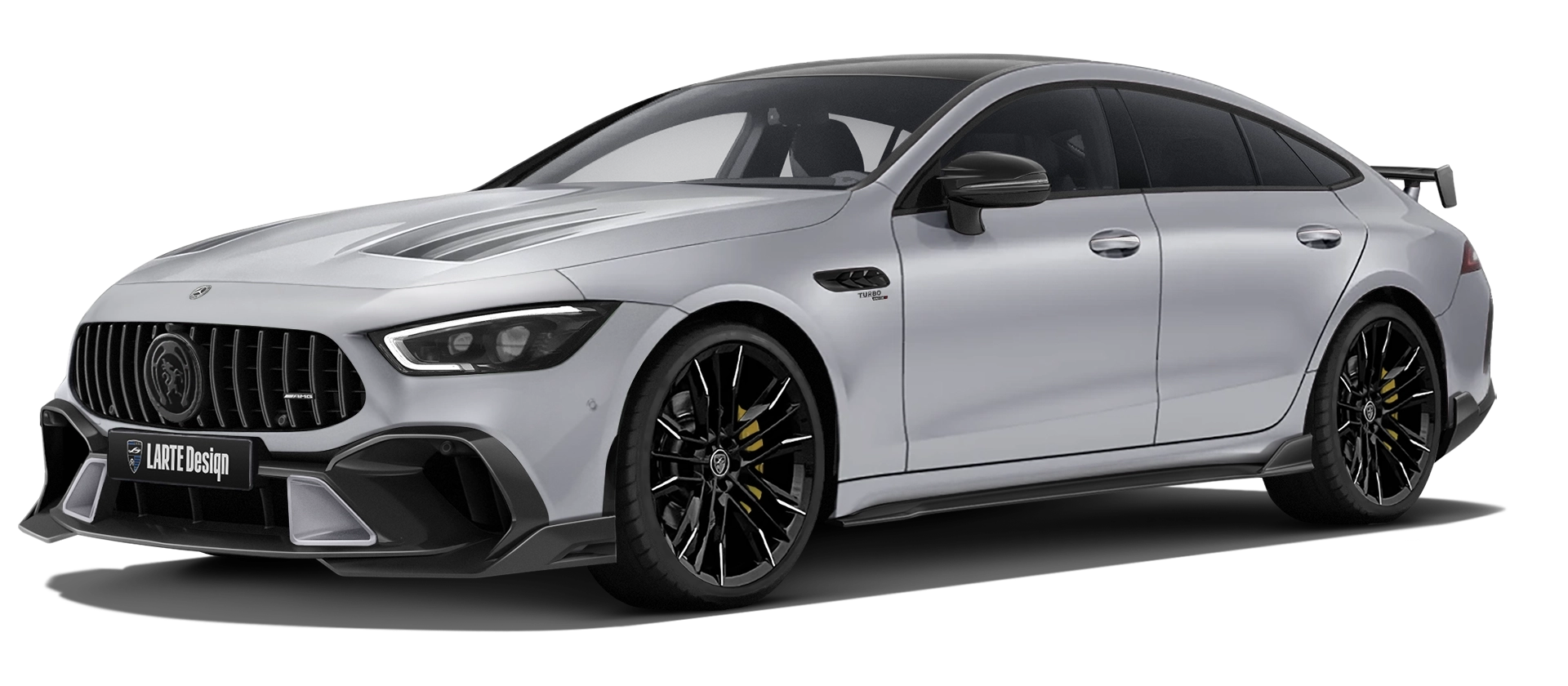 MERCEDES GT 53 X290 FACELIFT 2024 - 2026 with painted body kit: front view shown in Hitech Silver