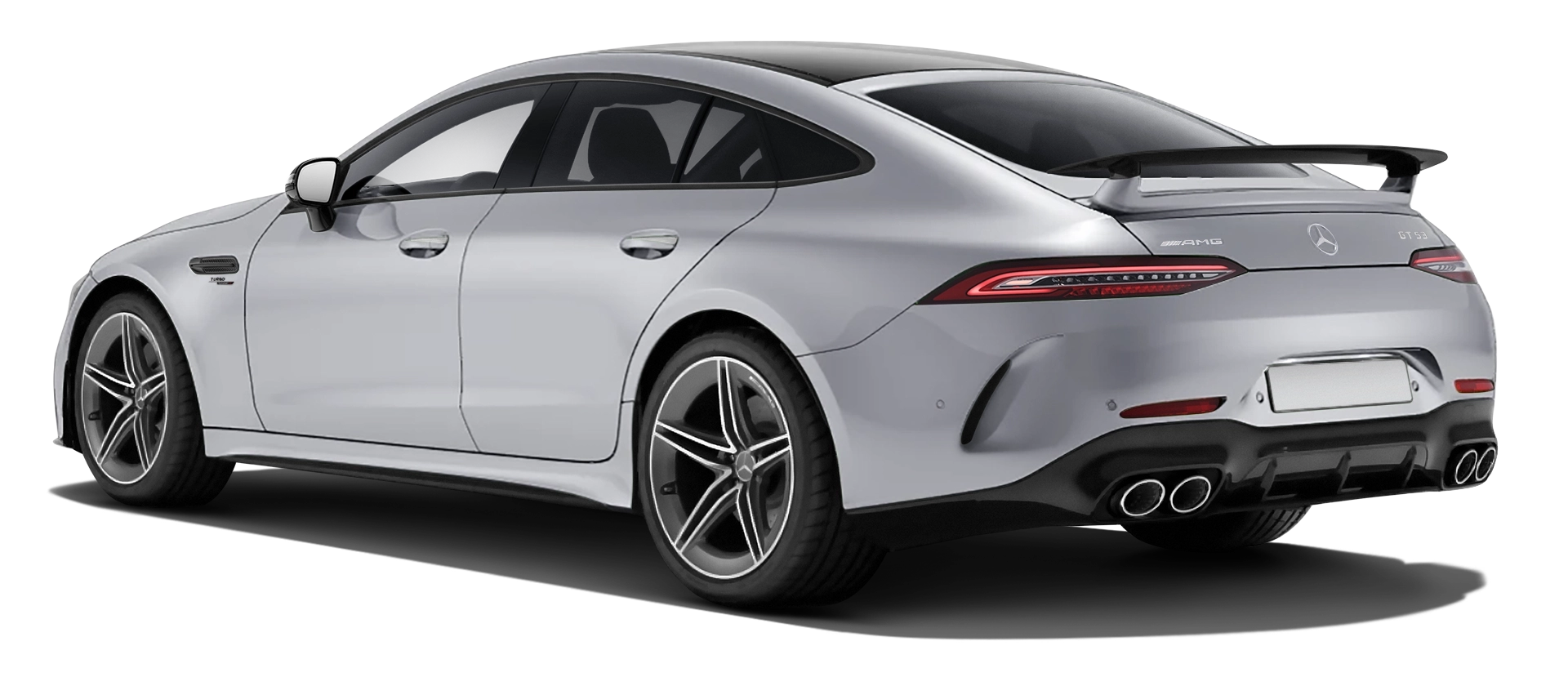 MERCEDES GT 53 X290 FACELIFT 2024 - 2026 with painted body kit: rear view shown in Hitech Silver