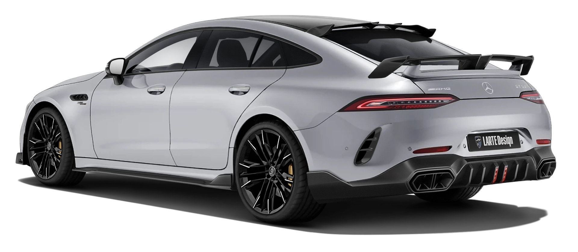 MERCEDES GT 53 X290 FACELIFT 2024 - 2026 with painted body kit: rear view shown in Hitech Silver