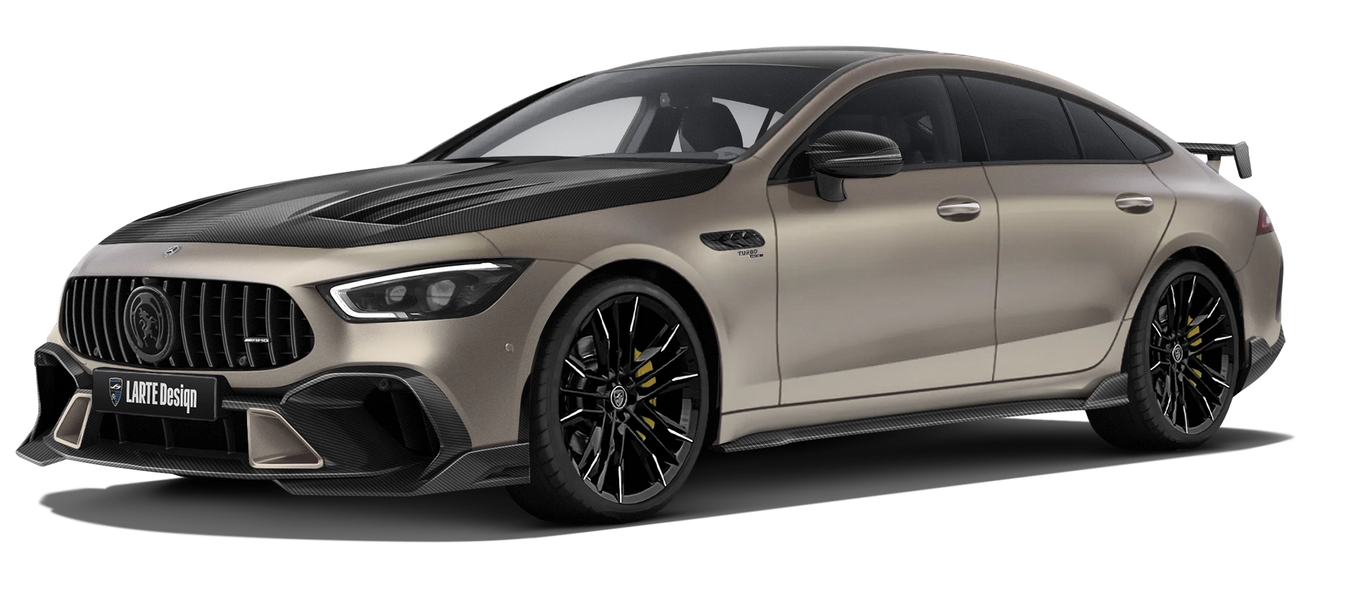 MERCEDES GT 53 X290 FACELIFT 2024 - 2026 with carbon body kit: front view shown in Kalahari Gold Magno