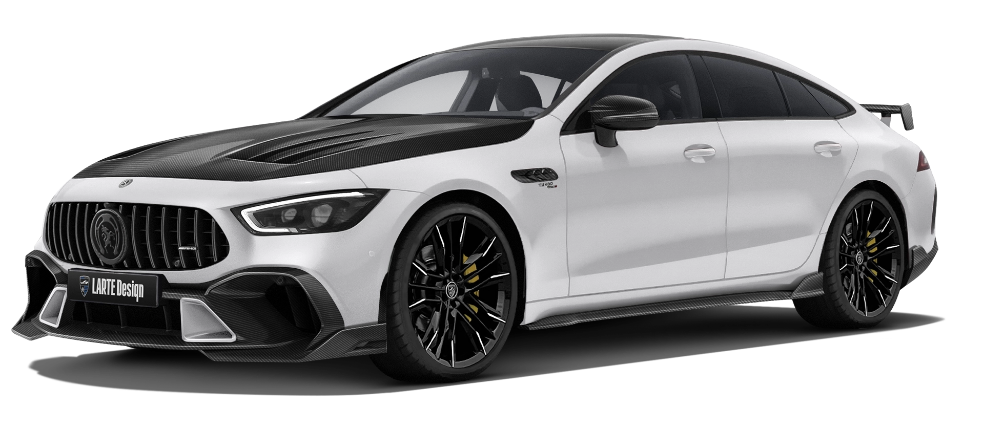 MERCEDES GT 53 X290 FACELIFT 2024 - 2026 with carbon body kit: front view shown in Polar White