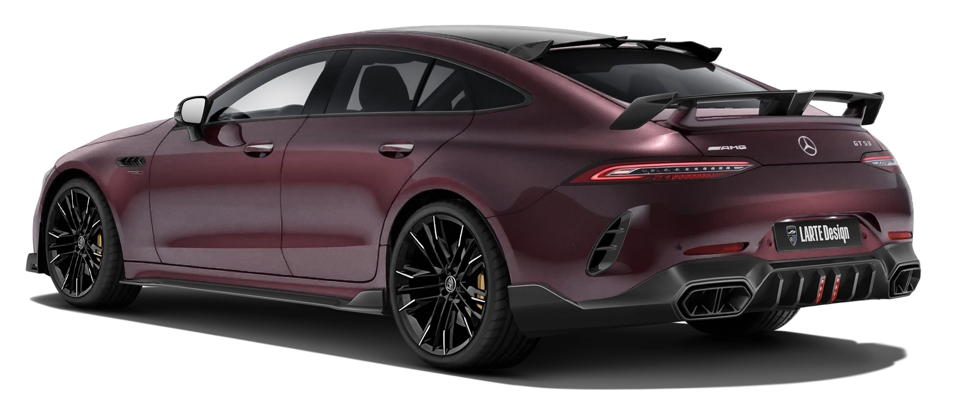 MERCEDES GT 53 X290 FACELIFT 2024 - 2026 with painted body kit: rear view shown in Rubellite Red