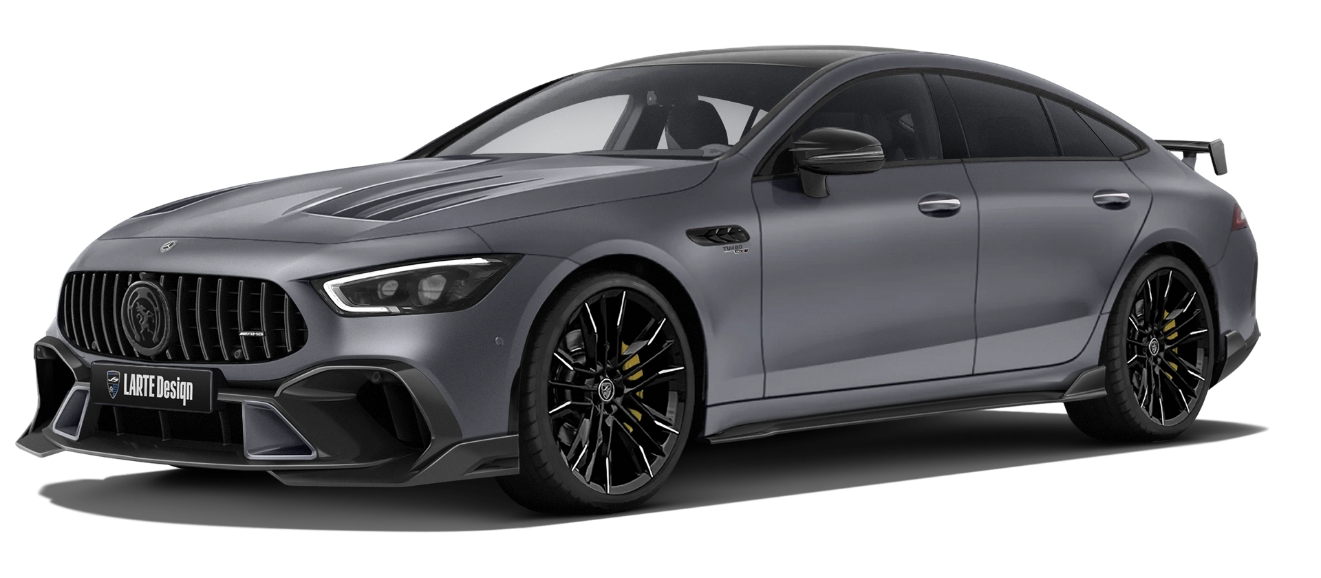 MERCEDES GT 53 X290 FACELIFT 2024 - 2026 with painted body kit: front view shown in Selenite Grey Magno