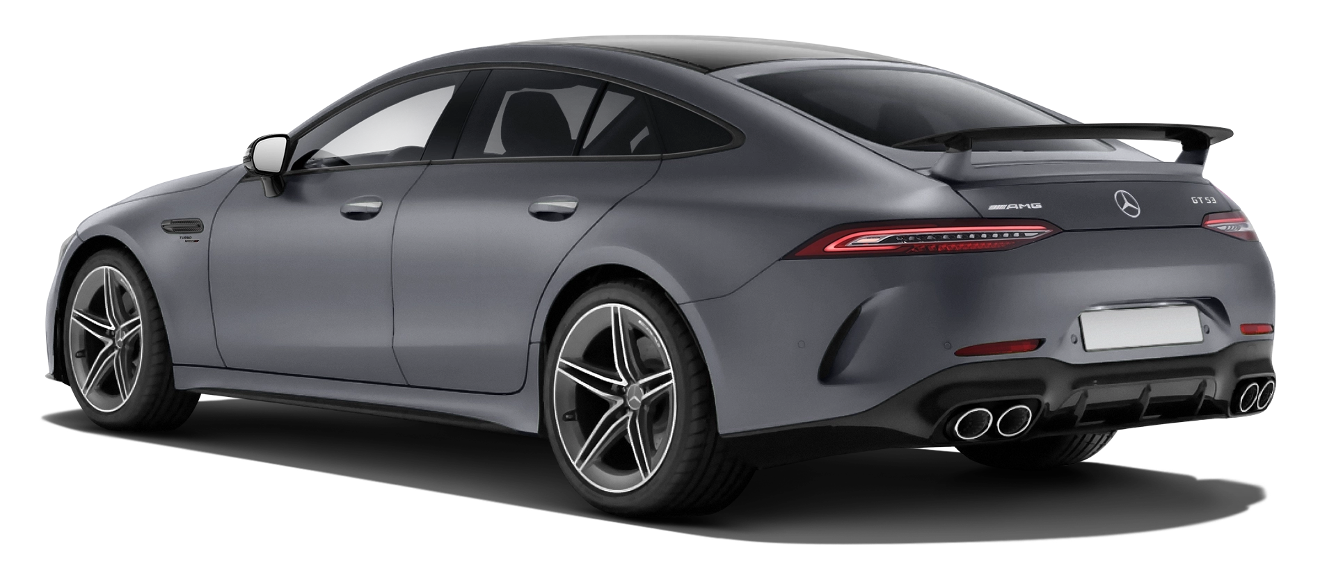 MERCEDES GT 53 X290 FACELIFT 2024 - 2026 stock rear view in Selenite Grey Magno color
