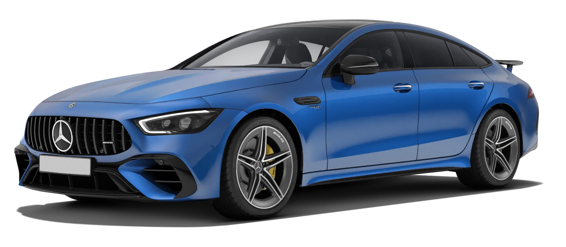MERCEDES GT 53 X290 FACELIFT 2024 - 2026 stock front view in Spectral Blue Magno color