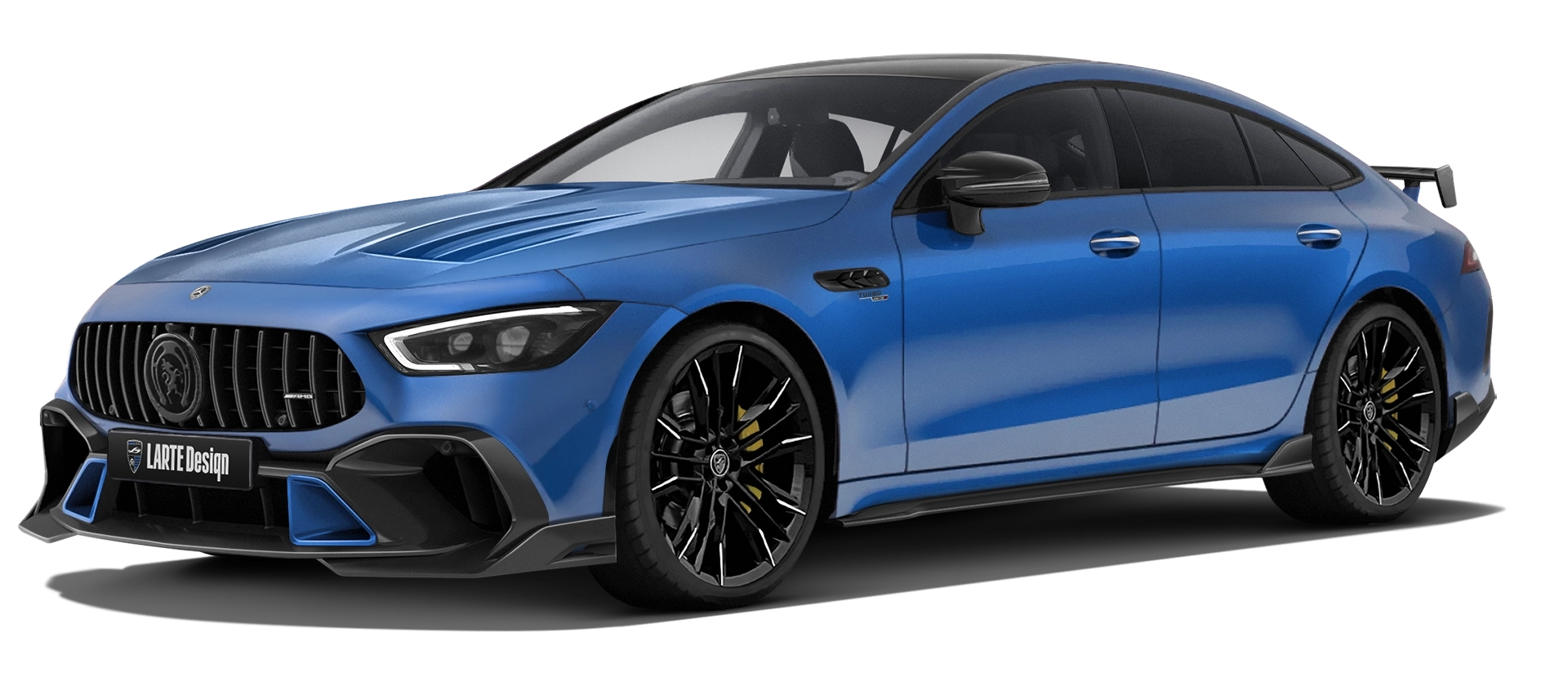 MERCEDES GT 53 X290 FACELIFT 2024 - 2026 with painted body kit: front view shown in Spectral Blue Magno