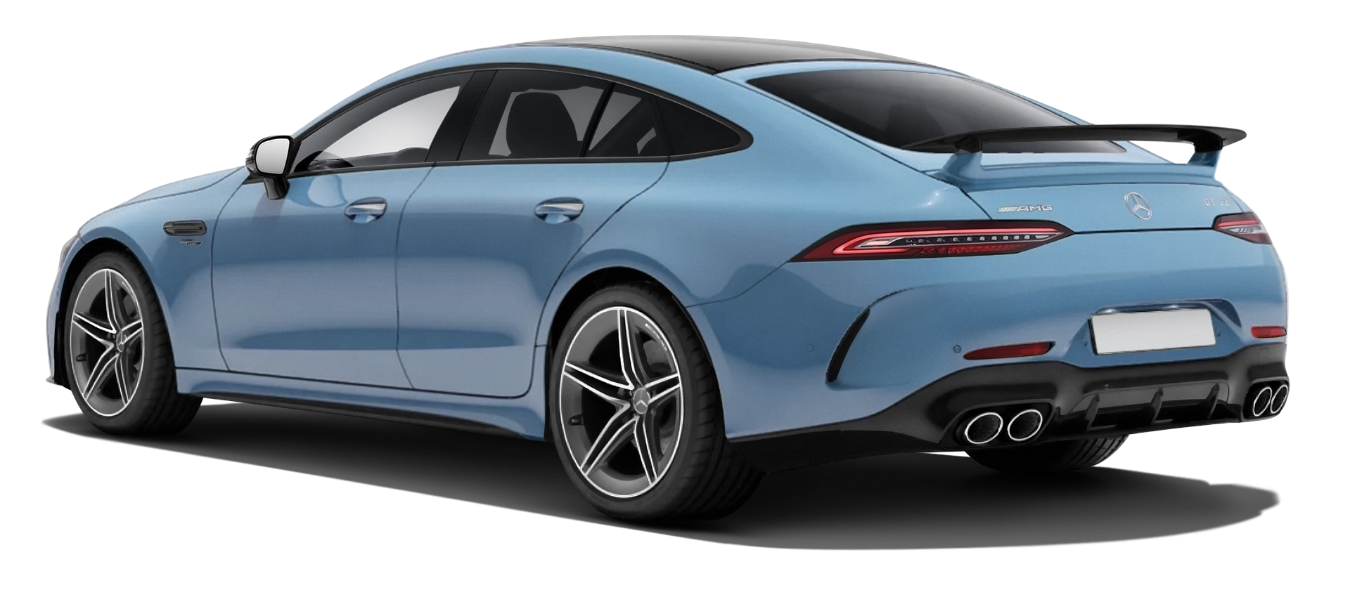 MERCEDES GT 53 X290 FACELIFT 2024 - 2026 stock rear view in Vintage Blue color