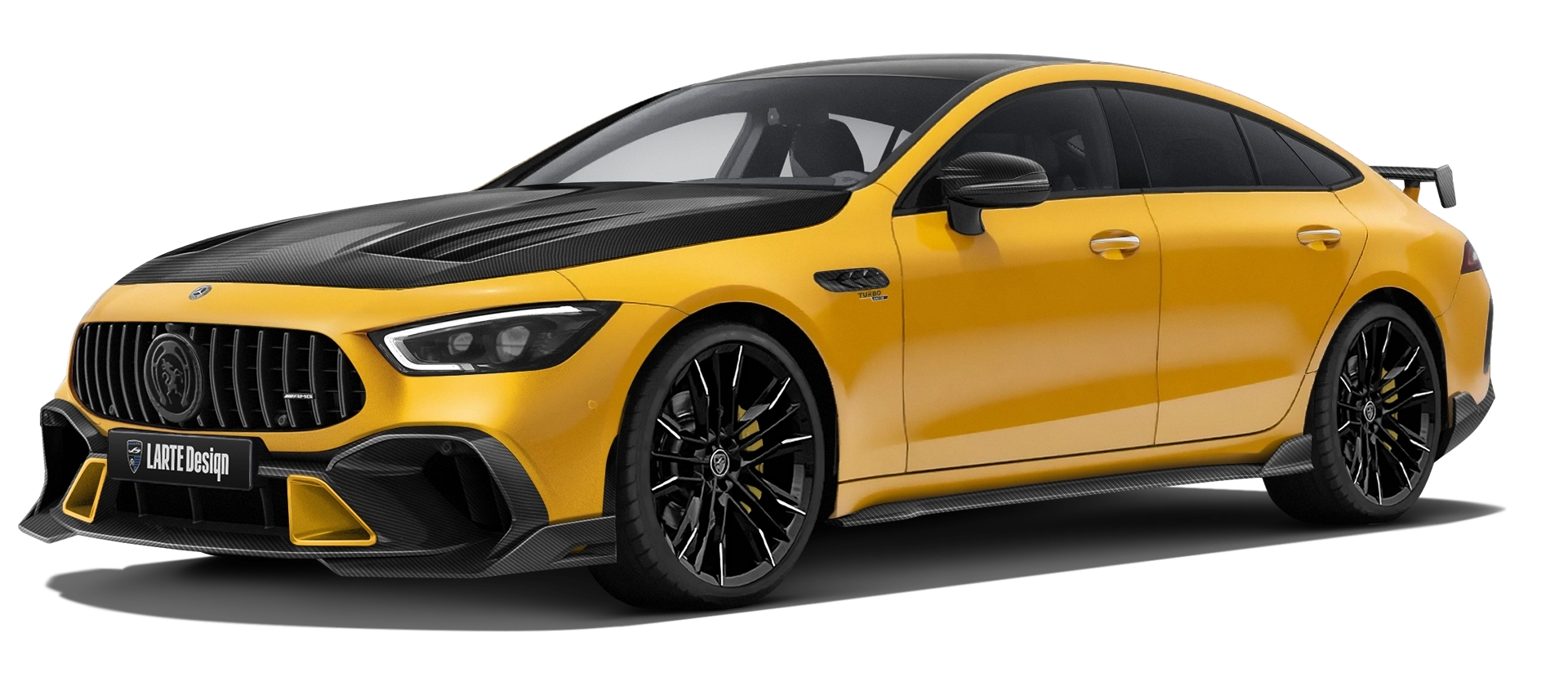 MERCEDES GT 53 X290 FACELIFT 2024 - 2026 with carbon body kit: front view shown in Yellowstone