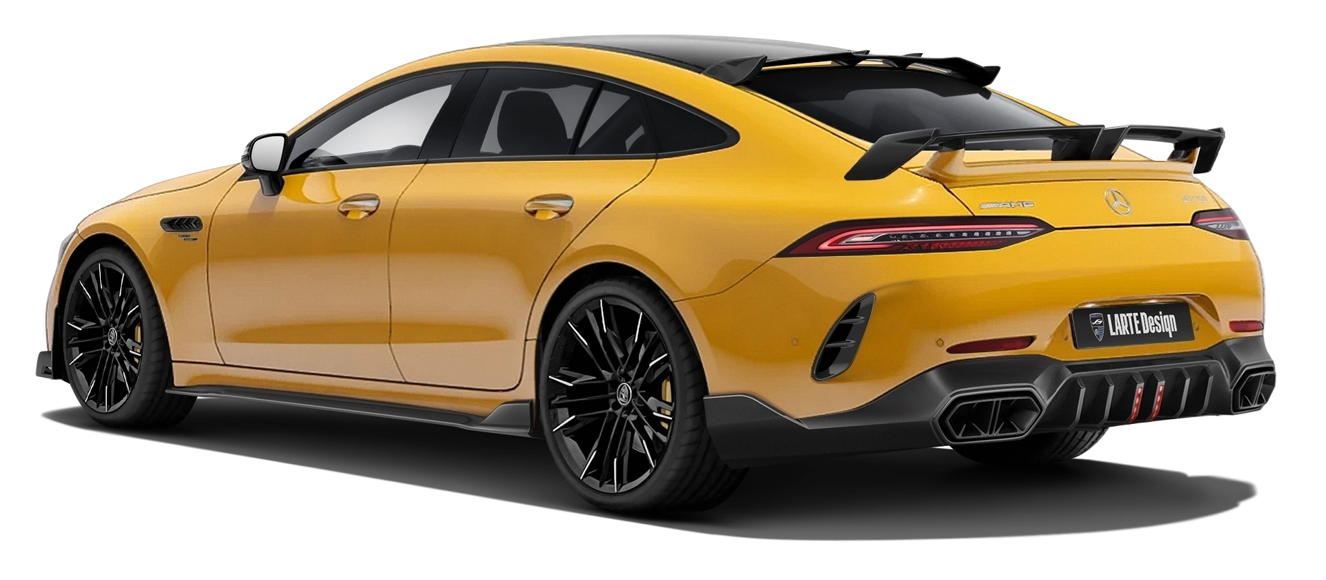 MERCEDES GT 53 X290 FACELIFT 2024 - 2026 with painted body kit: rear view shown in Yellowstone