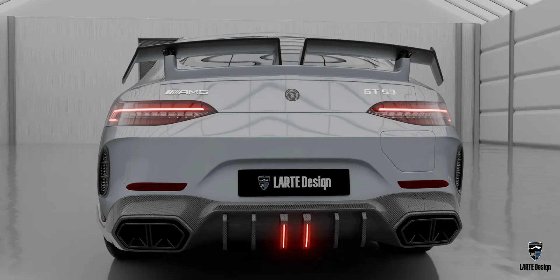 Hitech Silver GT AMG 53 – Appearance Package & Styling Kit 2026 Mercedes GT AMG 53 Facelift — Hitech Silver with custom appearance package and brutal lines