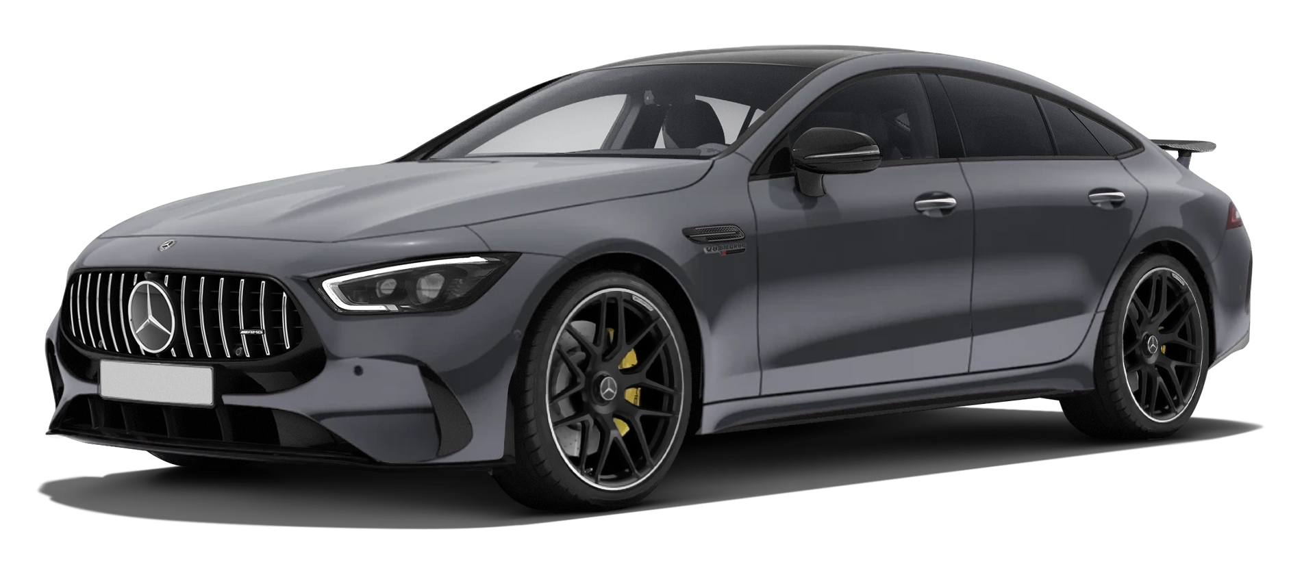 MERCEDES GT 63 X290 FACELIFT 2024 - 2026 serienmäßige Frontansicht in Classic Grey Farbe