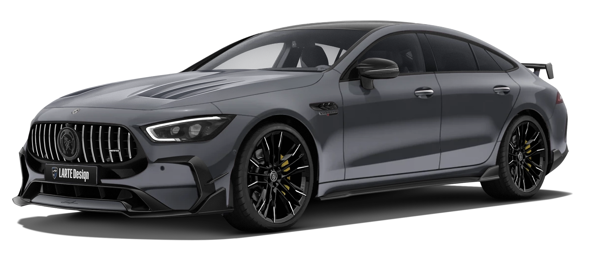 MERCEDES GT 63 X290 FACELIFT 2024 - 2026 mit lackiertem Karosserie-Kit: Frontansicht in Classic Grey