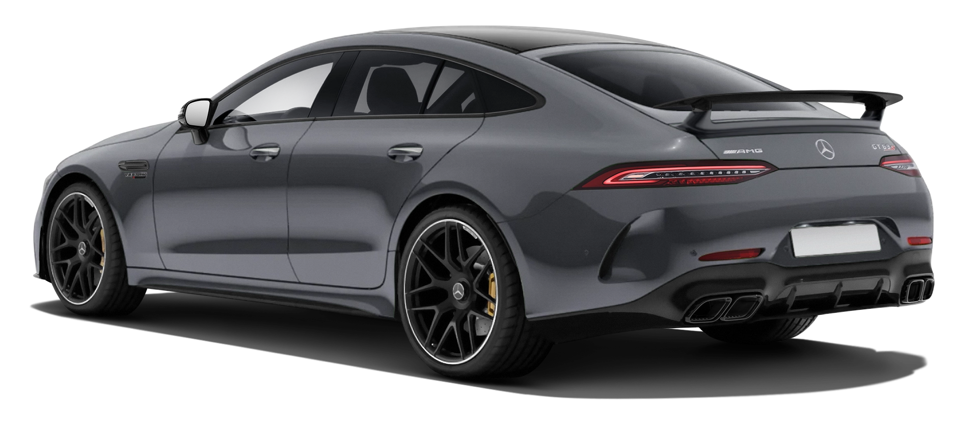 MERCEDES GT 63 X290 FACELIFT 2024 - 2026 serienmäßige Rückansicht in Classic Grey Farbe