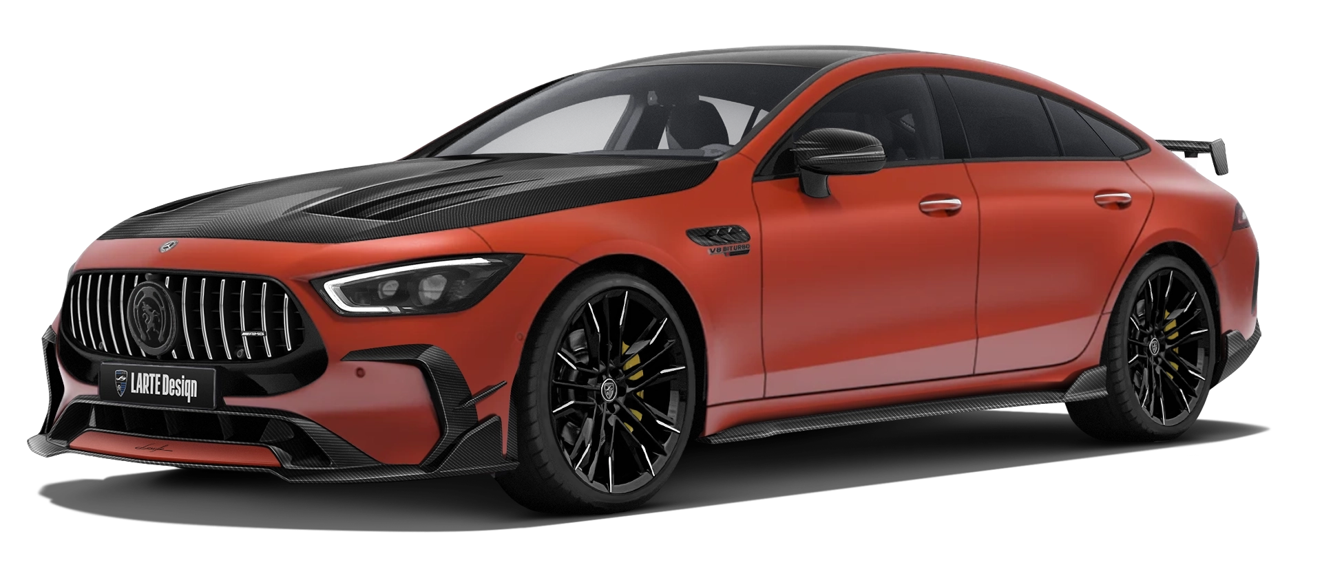 MERCEDES GT 63 X290 FACELIFT 2024 - 2026 with carbon body kit: front view shown in Copper Orange