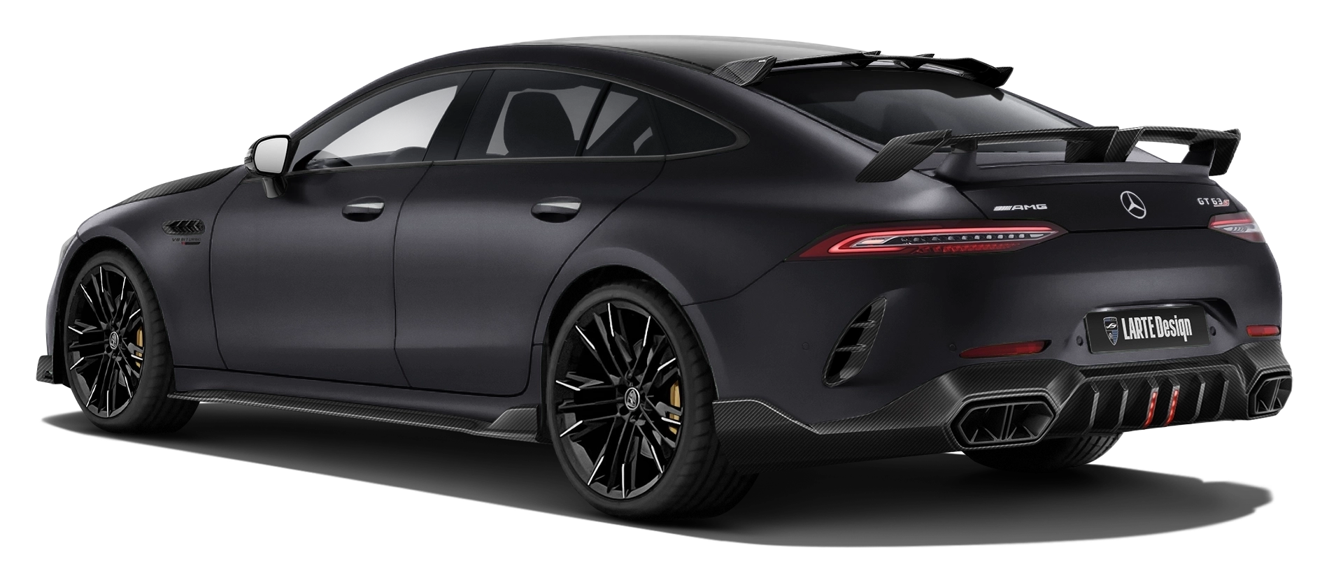 MERCEDES GT 63 X290 FACELIFT 2024 - 2026 with carbon body kit: back view shown in Graphite Grey