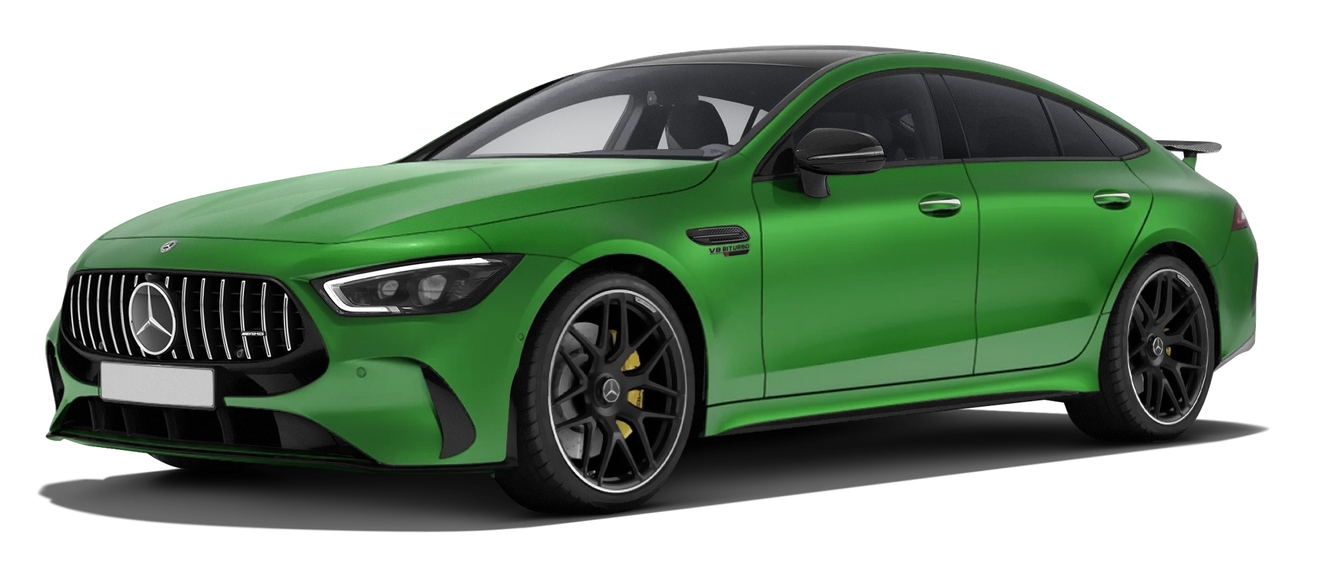 MERCEDES GT 63 X290 FACELIFT 2024 - 2026 stock front view in Green Hell color