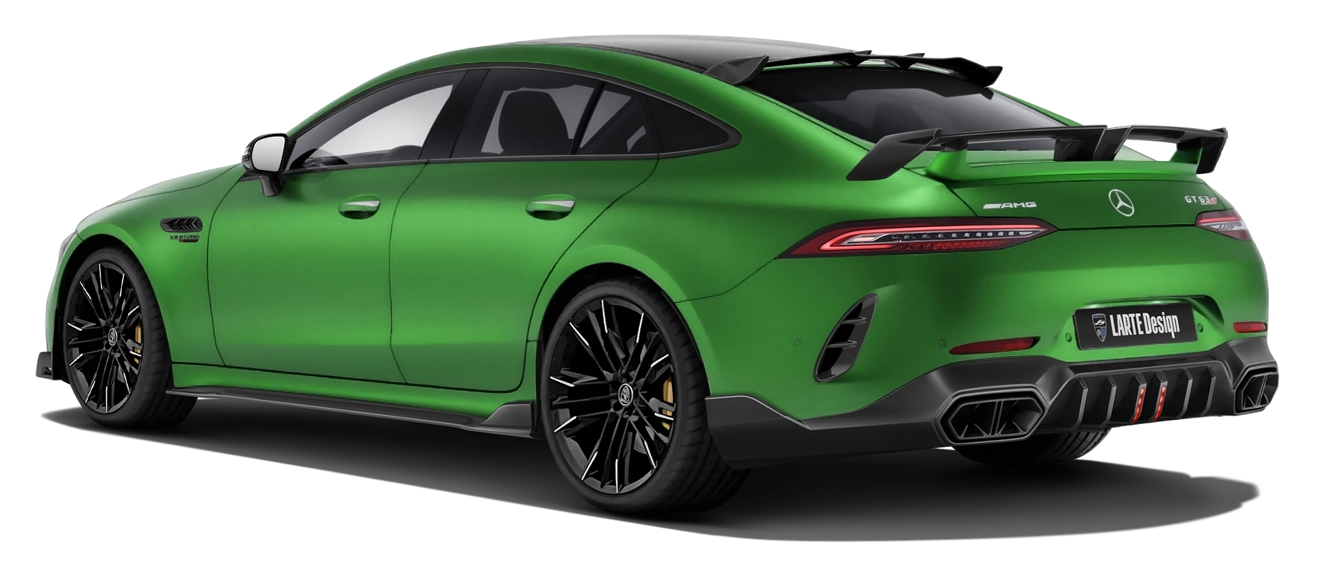 MERCEDES GT 63 X290 FACELIFT 2024 - 2026 with painted body kit: rear view shown in Green Hell