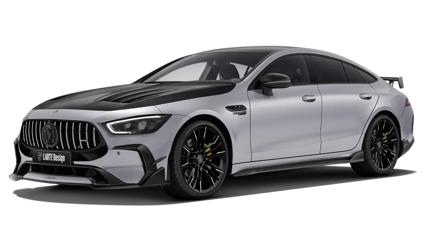 Mercedes AMG GT 63 Facelift mit Tuning-Kit und aggressivem Frontstoßfänger und Carbon-Details