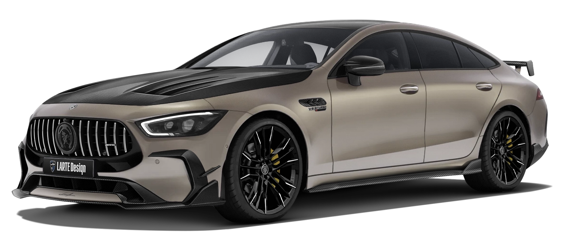 MERCEDES GT 63 X290 FACELIFT 2024 - 2026 with carbon body kit: front view shown in Kalahari Gold