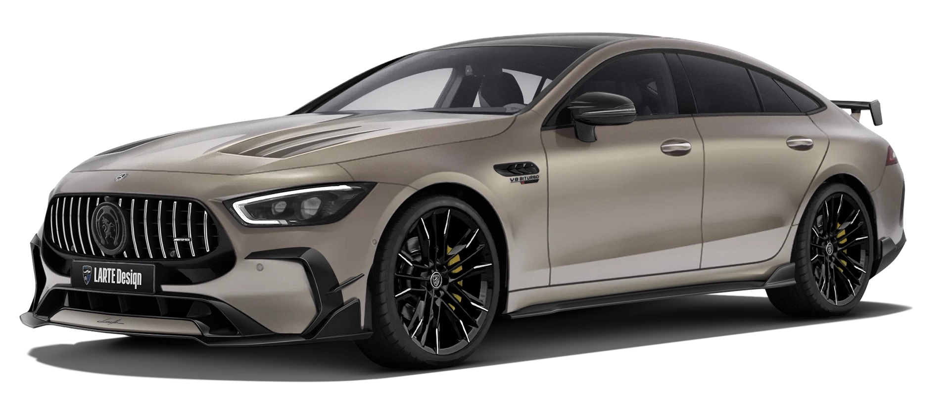 MERCEDES GT 63 X290 FACELIFT 2024 - 2026 with painted body kit: front view shown in Kalahari Gold