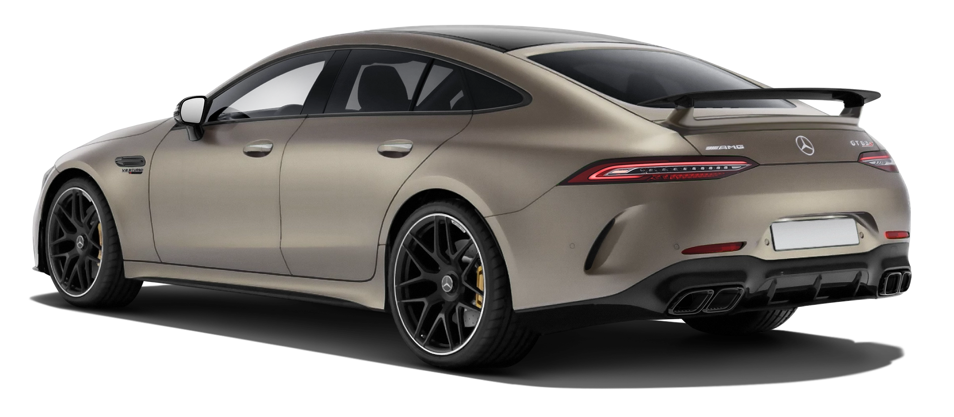 MERCEDES GT 63 X290 FACELIFT 2024 - 2026 stock rear view in Kalahari Gold color