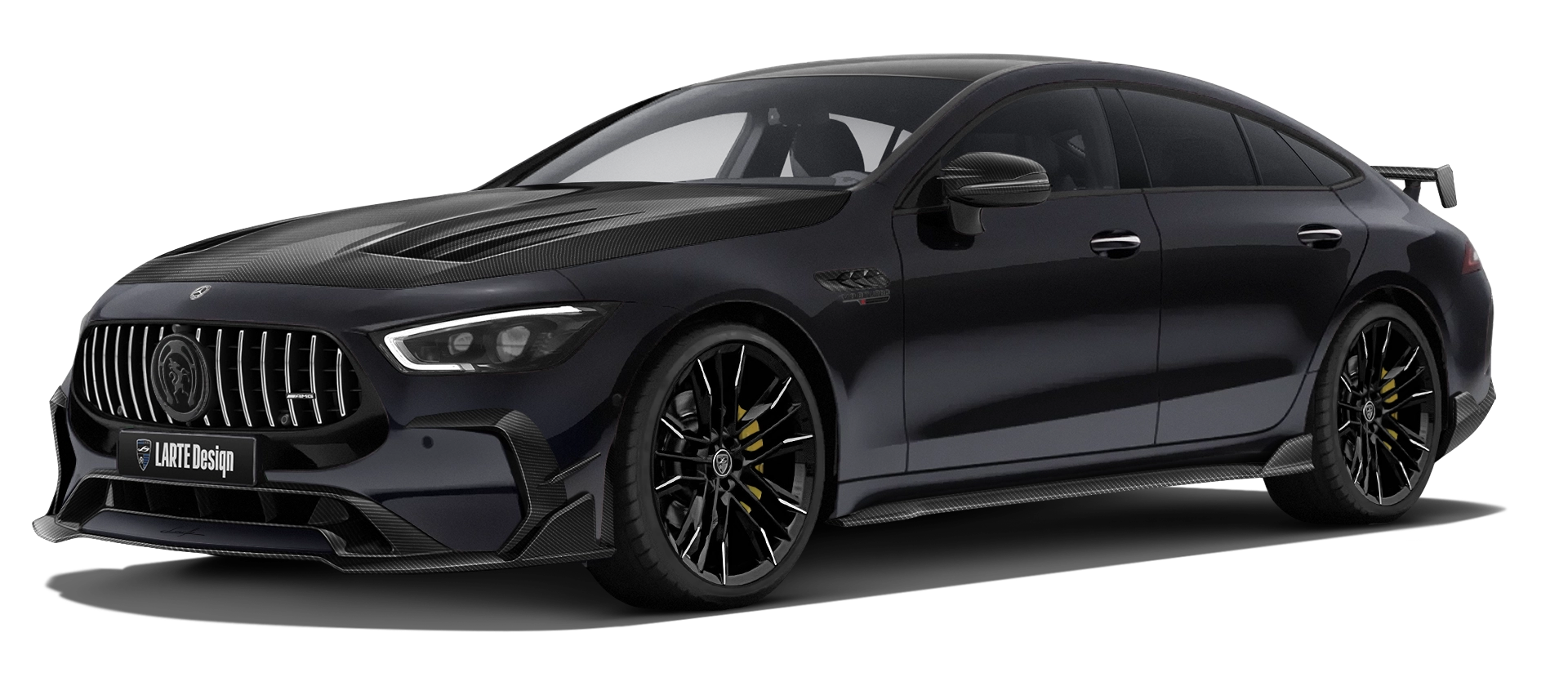 MERCEDES GT 63 X290 FACELIFT 2024 - 2026 with carbon body kit: front view shown in Obsidian Black