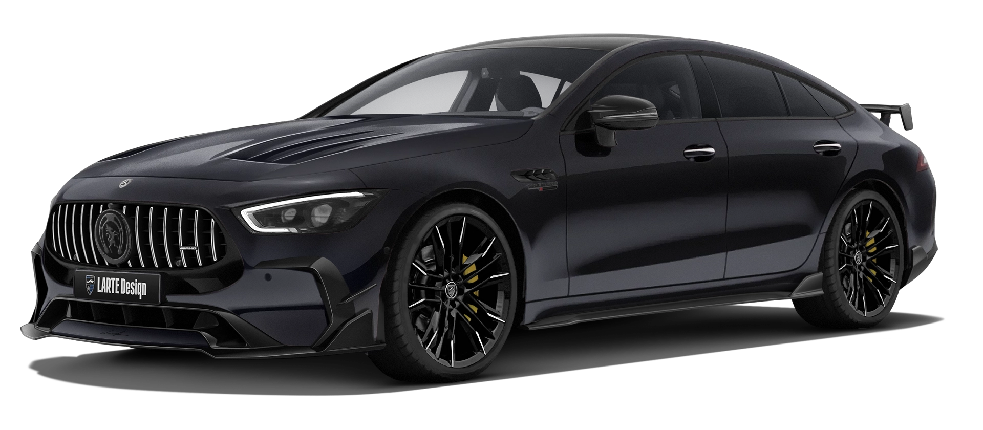 MERCEDES GT 63 X290 FACELIFT 2024 - 2026 with painted body kit: front view shown in Obsidian Black