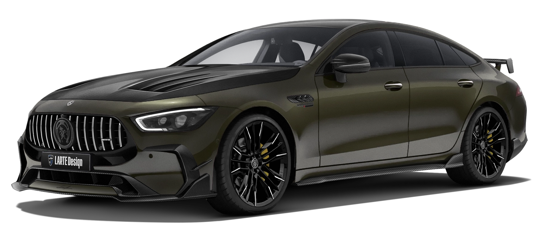 MERCEDES GT 63 X290 FACELIFT 2024 - 2026 with carbon body kit: front view shown in Olive