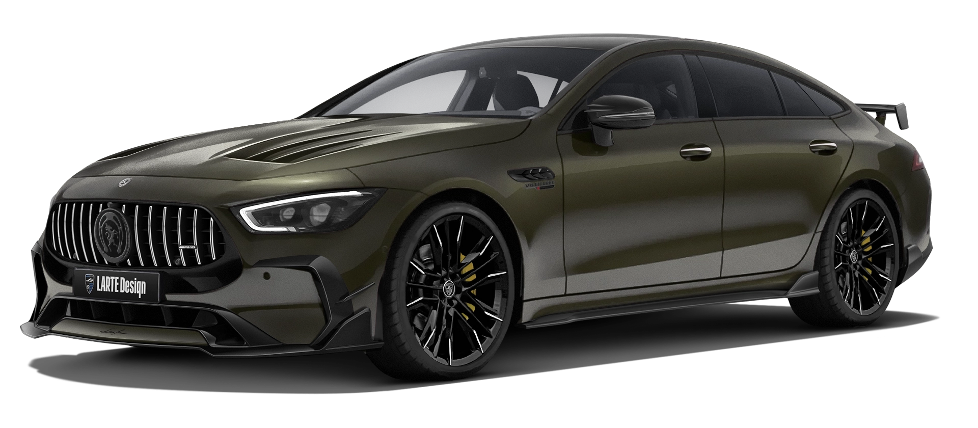 MERCEDES GT 63 X290 FACELIFT 2024 - 2026 with painted body kit: front view shown in Olive