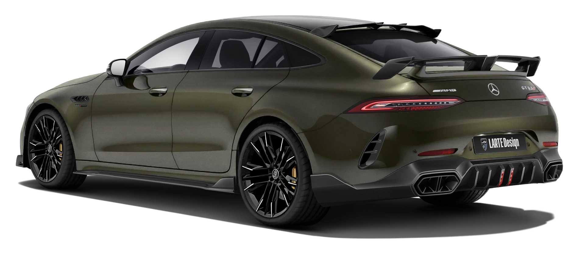 MERCEDES GT 63 X290 FACELIFT 2024 - 2026 with painted body kit: rear view shown in Olive