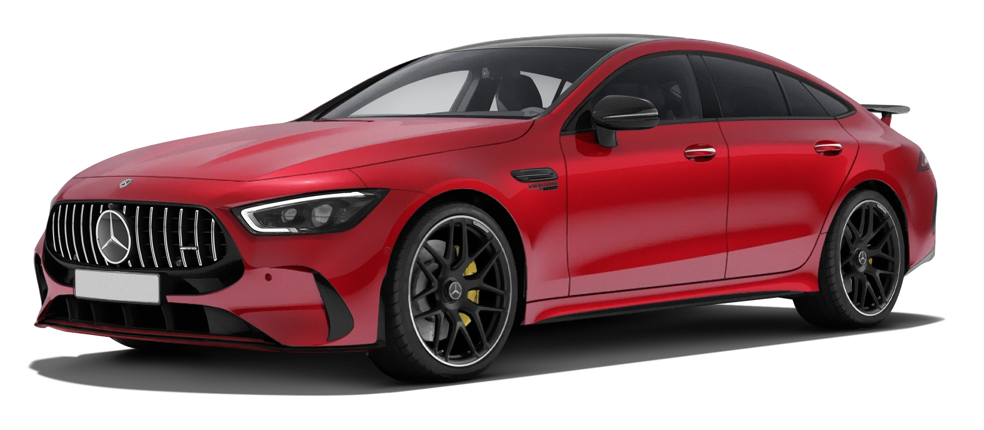 MERCEDES GT 63 X290 FACELIFT 2024 - 2026 stock front view in Patagonia Red color