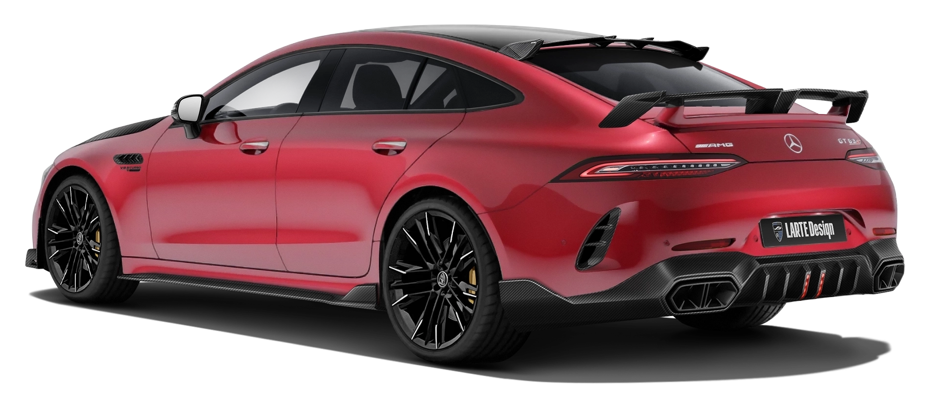 MERCEDES GT 63 X290 FACELIFT 2024 - 2026 with carbon body kit: back view shown in Patagonia Red