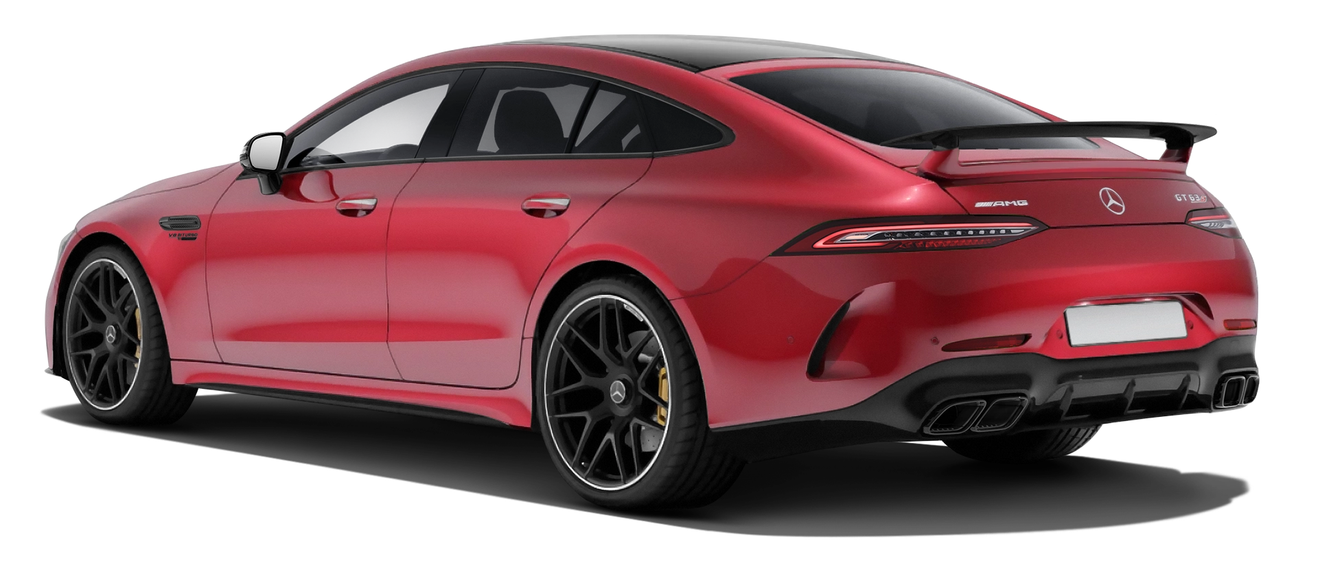 MERCEDES GT 63 X290 FACELIFT 2024 - 2026 stock rear view in Patagonia Red color